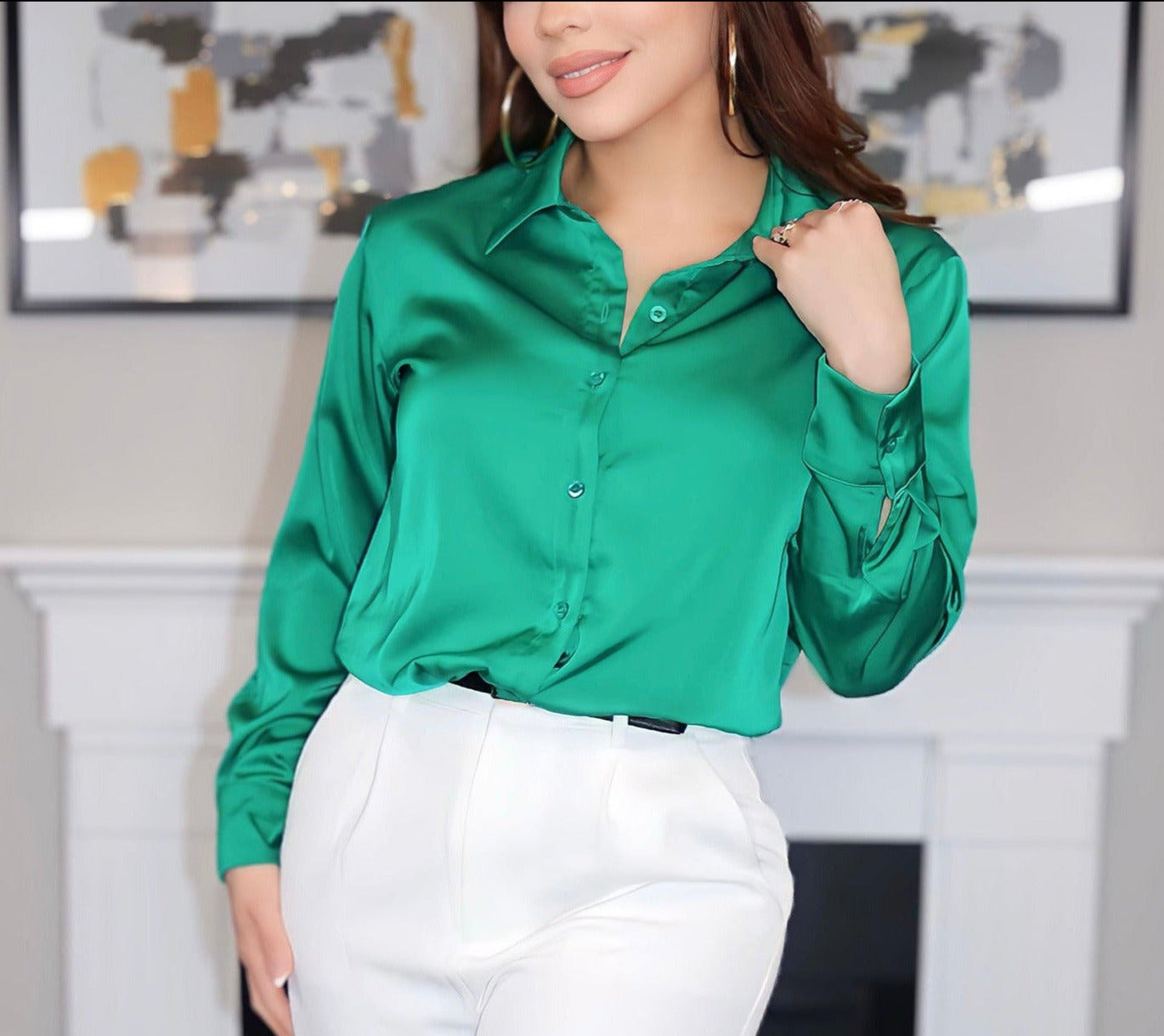 Anastasia Satin Blouse (Emerald Green) Small / Emerald Green Anastasia Satin Blouse (Emerald Green) Small / Emerald Green
