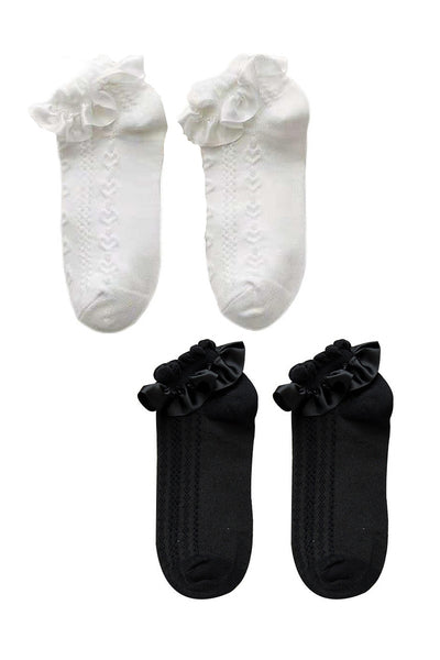 Hailey Satin Ruffle Socks (2 pack: Black/White)
