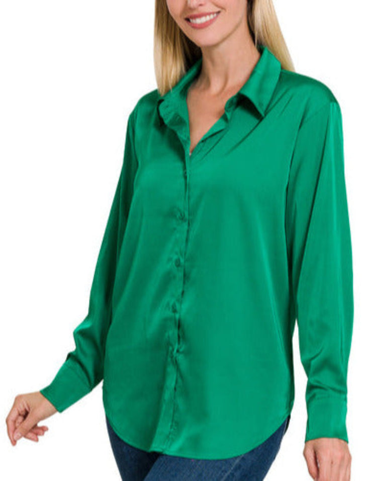 Anastasia Satin Blouse (Emerald Green)