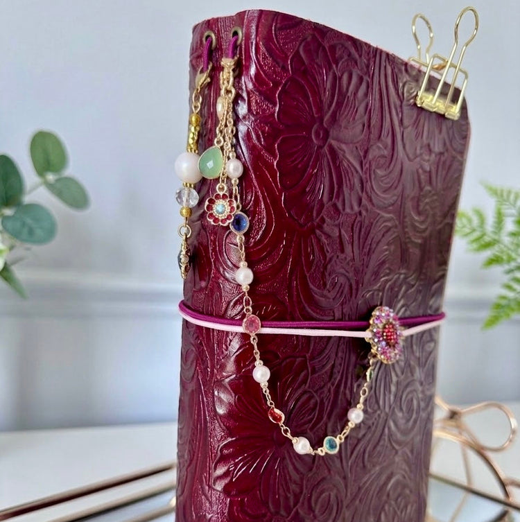 A5 Oxblood Embossed Floral Tri-fold Journal
