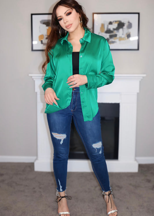 Anastacia Satin Blouse (Emerald Green)