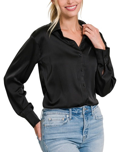 Anastasia Satin Blouse (Black)