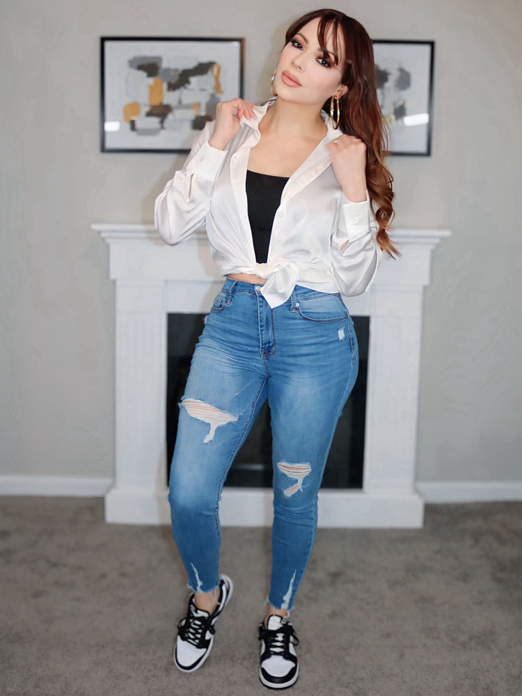 Anastasia Satin Blouse (Ivory White)