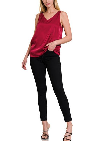 Alyson Satin Wide Strap Cami (4 colors) (Small) - Shirts & Tops by MunekaWear