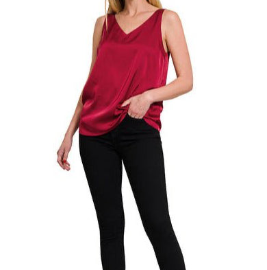 Alyson Satin Wide Strap Cami (4 colors) (Small) - Shirts & Tops by MunekaWear