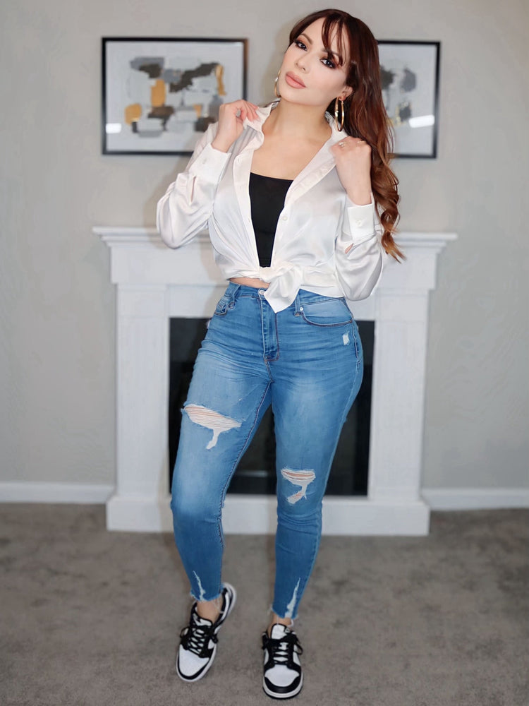 Anastasia Satin Blouse (Ivory White) (Ivory White) - Shirts & Tops by MunekaWear