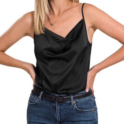 Cowl Neck Satin Cami (Silver) - Shirts & Tops by MunekaWear