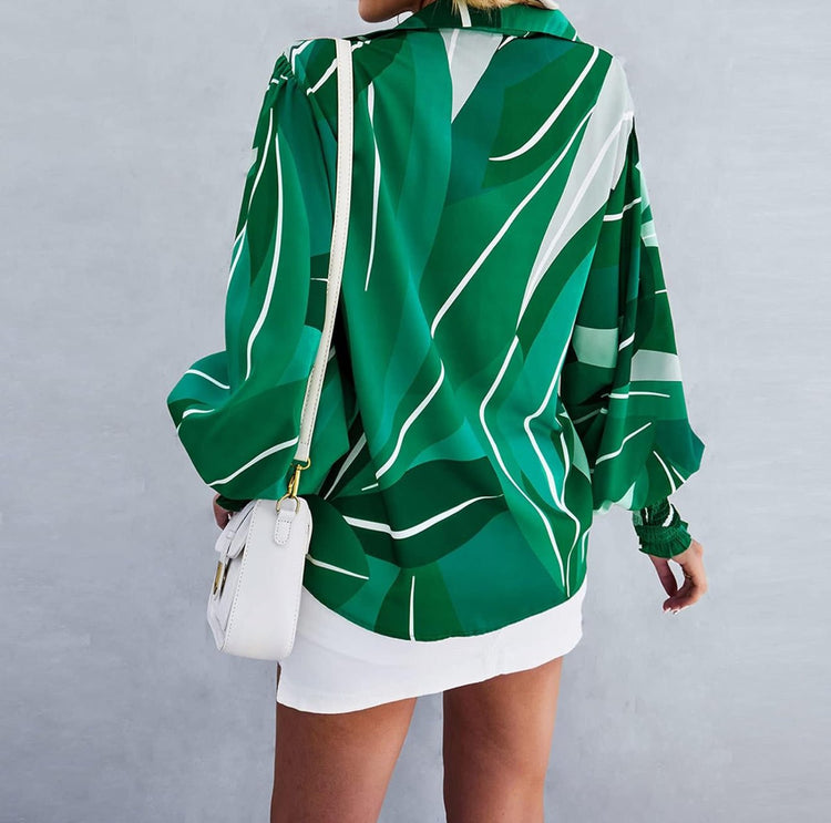 Magnolia Blouse (Green Palm) (Green) - by MunekaWear
