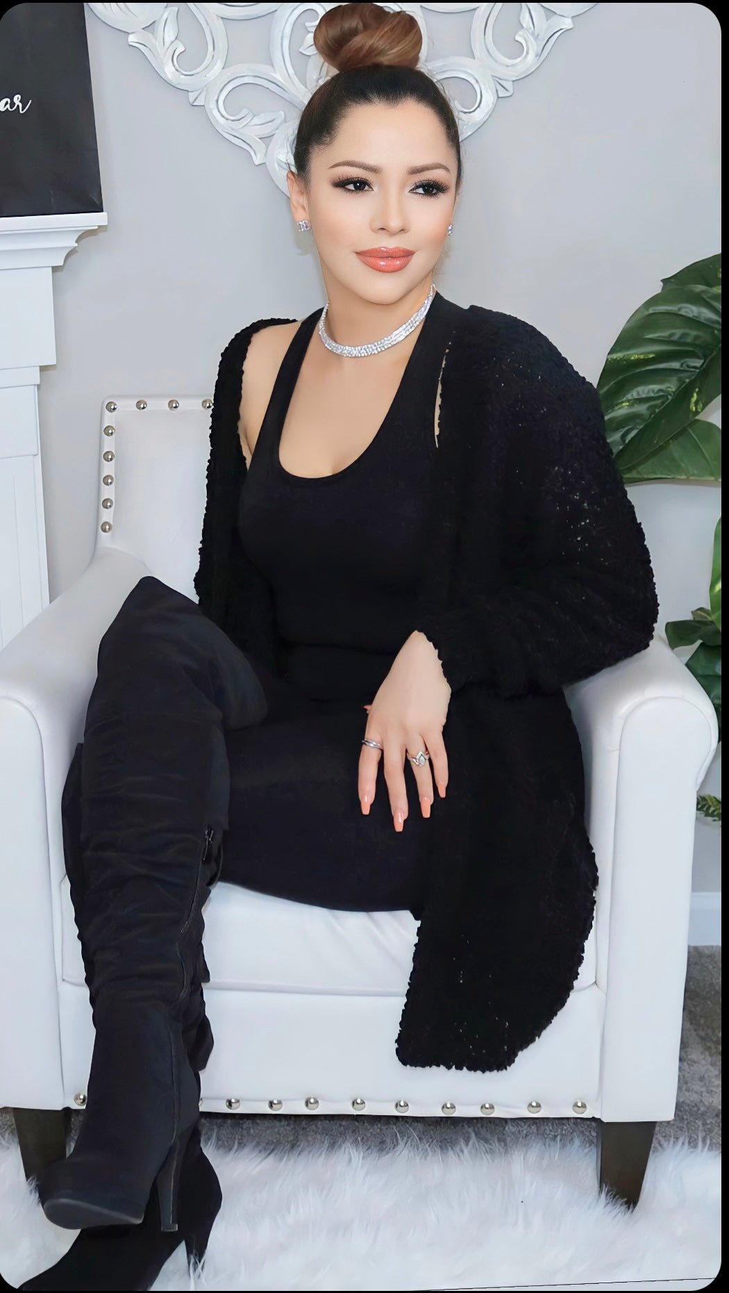 3pc Serenity Cardigan Set (Black) (Small) - Outfit Sets by MunekaWear