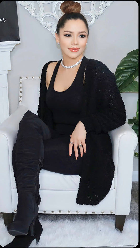 3pc Serenity Cardigan Set (Black) (Small) - Outfit Sets by MunekaWear