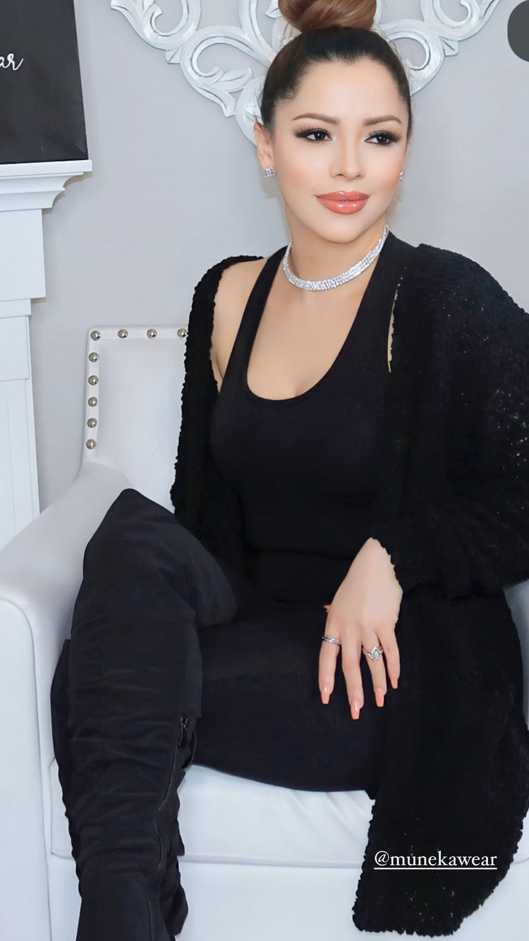 3pc Serenity Cardigan Set (Black) (Large) - Outfit Sets by MunekaWear