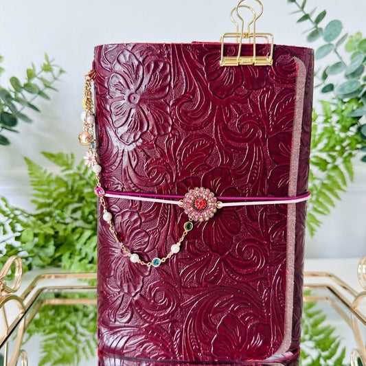 A5 Oxblood Embossed Floral Tri-fold Journal