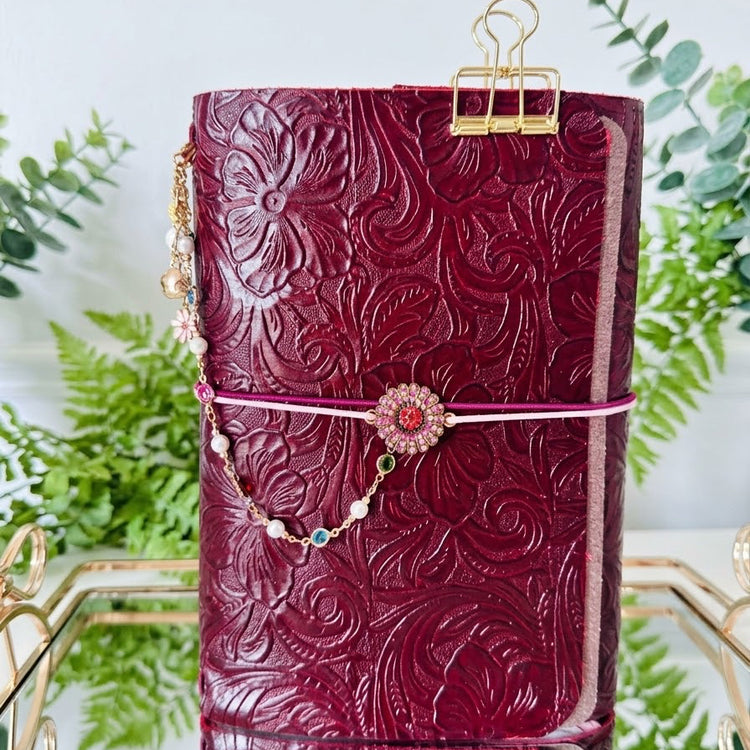 A5 Oxblood Embossed Floral Tri-fold Journal