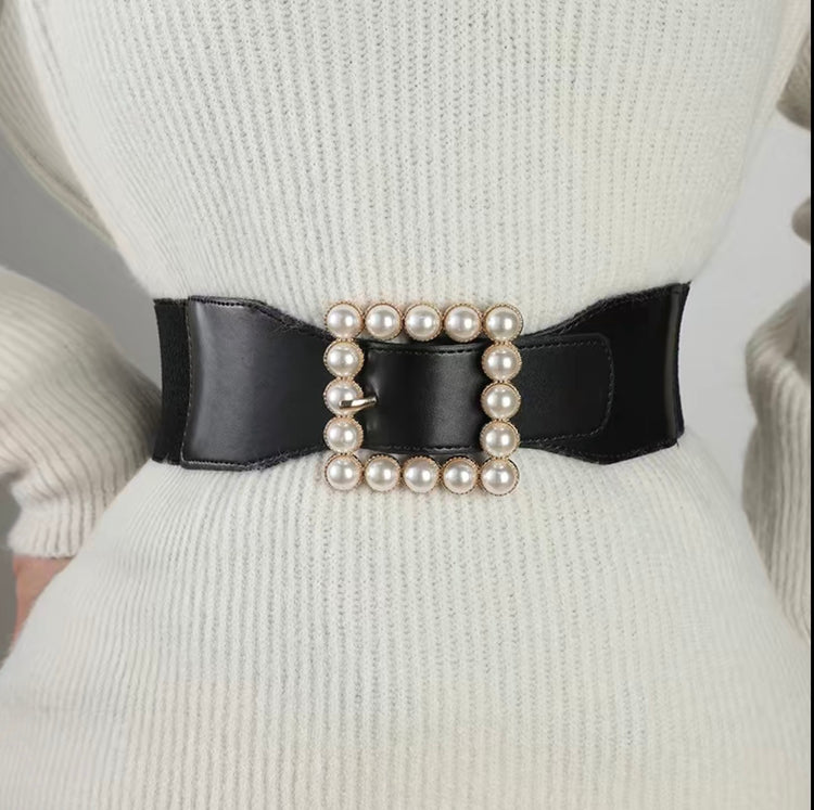 Pearl Buckle Stretch Belt