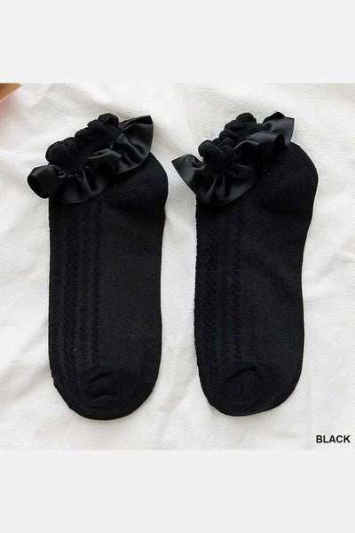 Hailey Satin Ruffle Socks (2 pack: Black/White)
