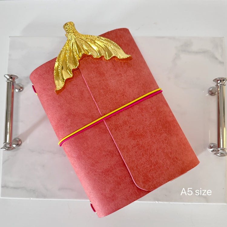 A5 Pueblo Pink Tri-fold Leather Journal (Journal with 3 Lined Notebooks) - by MunekaWear