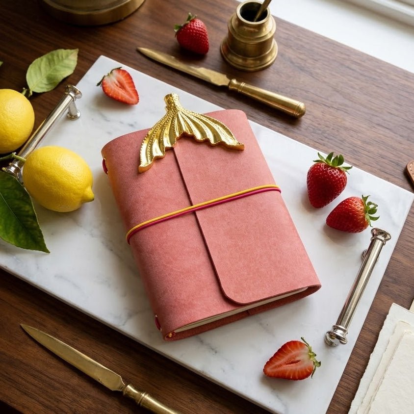 A5 Pueblo Pink Tri-fold Leather Journal (Journal Cover Only) - by MunekaWear