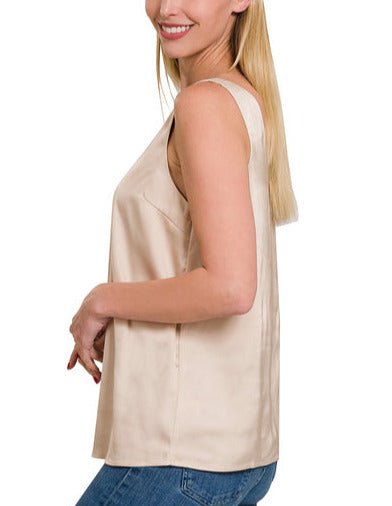 Alyson Satin Wide Strap Cami (4 colors) (Small) - Shirts & Tops by MunekaWear