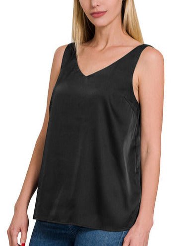 Alyson Satin Wide Strap Cami (4 colors) (Small) - Shirts & Tops by MunekaWear