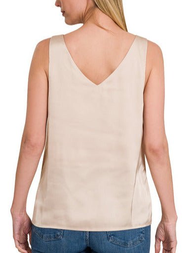 Alyson Satin Wide Strap Cami (4 colors) (Small) - Shirts & Tops by MunekaWear
