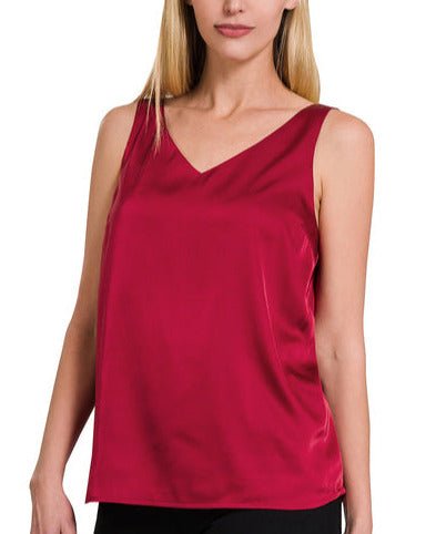 Alyson Satin Wide Strap Cami (4 colors) (Small) - Shirts & Tops by MunekaWear