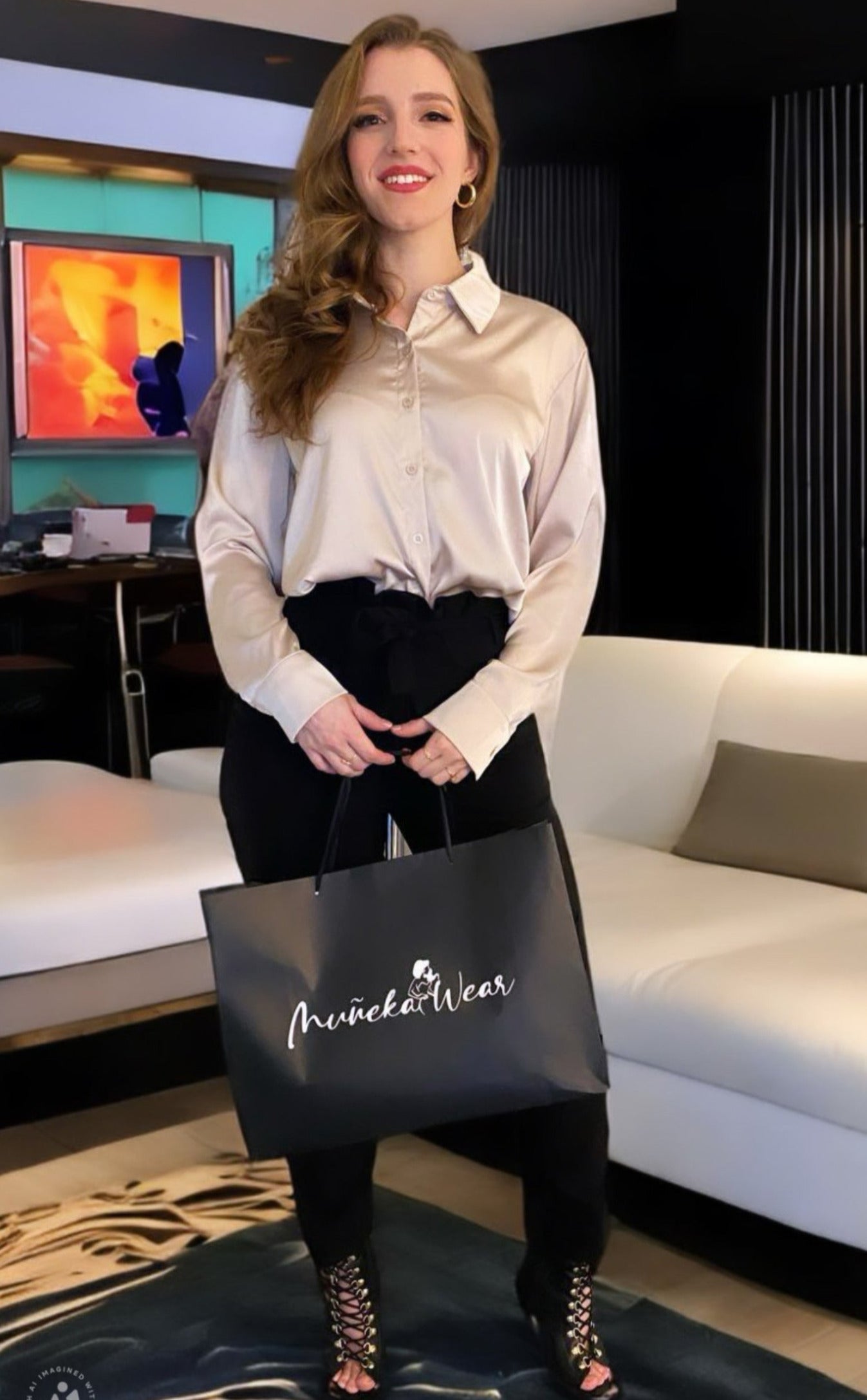 Anastasia Satin Blouse (Champagne) (Small) - Apparel & Accessories by MunekaWear