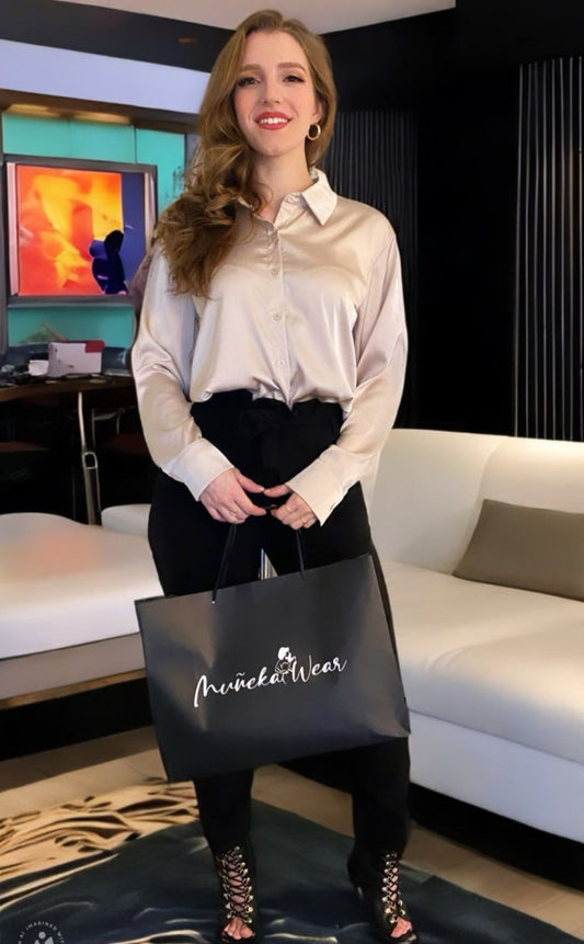 Anastasia Satin Blouse (Champagne) (Small) - Apparel & Accessories by MunekaWear