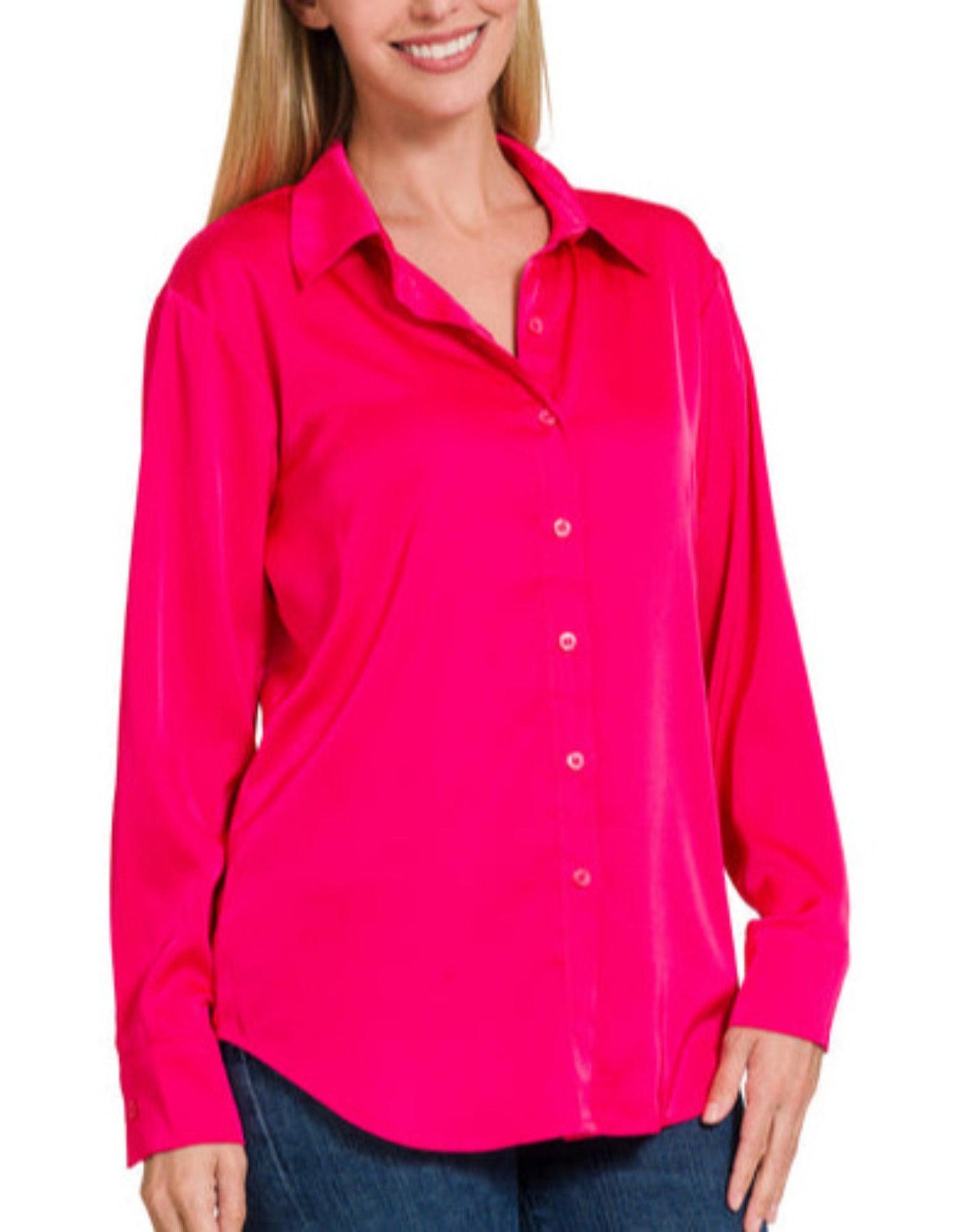 Anastasia Satin Blouse (Electric Rose) (Electric Rose) - Shirts & Tops by MunekaWear