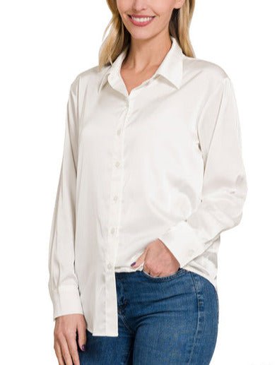 Anastasia Satin Blouse (Ivory White) (Ivory White) - Shirts & Tops by MunekaWear