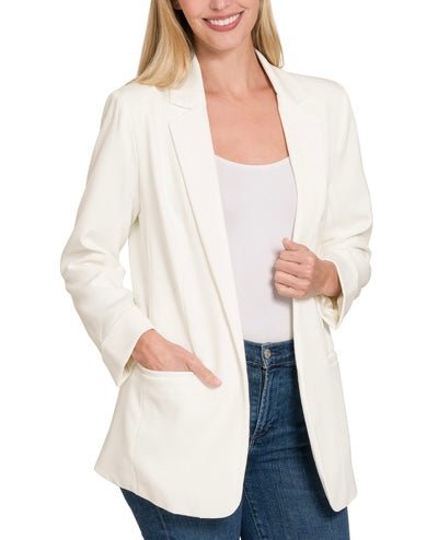 Belize Satin Lined Blazer (Ivory White) - by MunekaWear