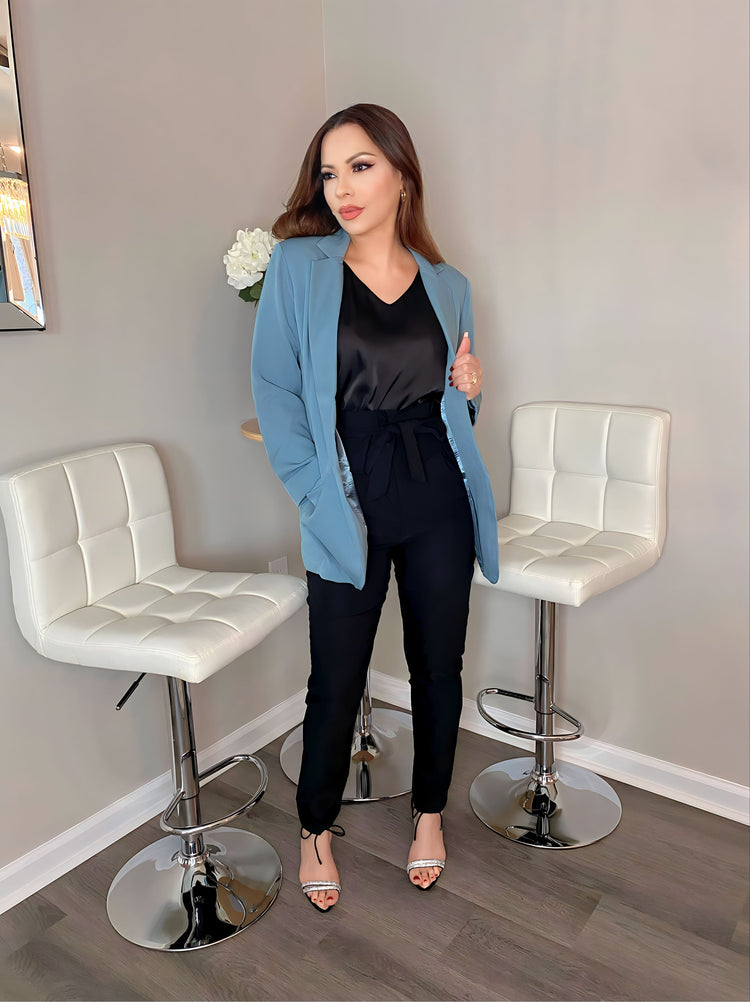 Belize Satin Lined Blazer (Blu-Grey) - by MunekaWear