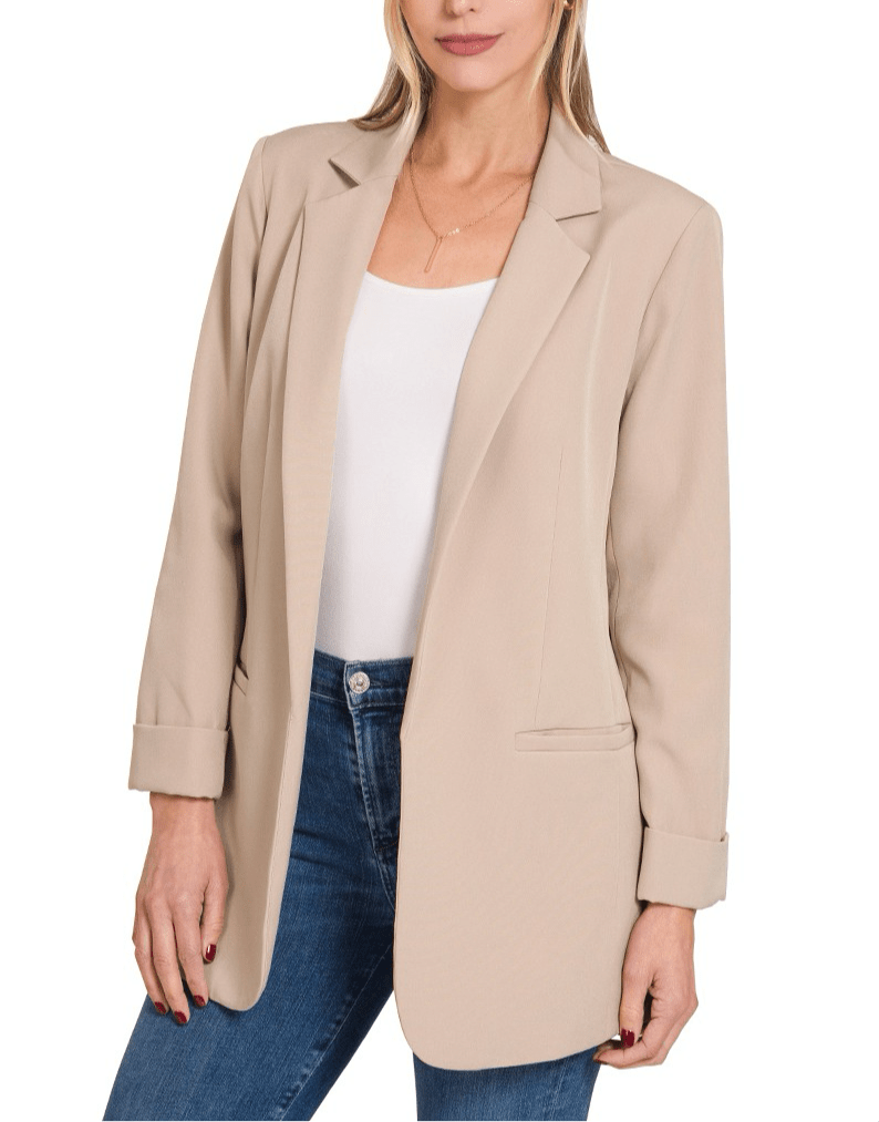 Belize Satin Lined Blazer (Nude Mocha) - by MunekaWear