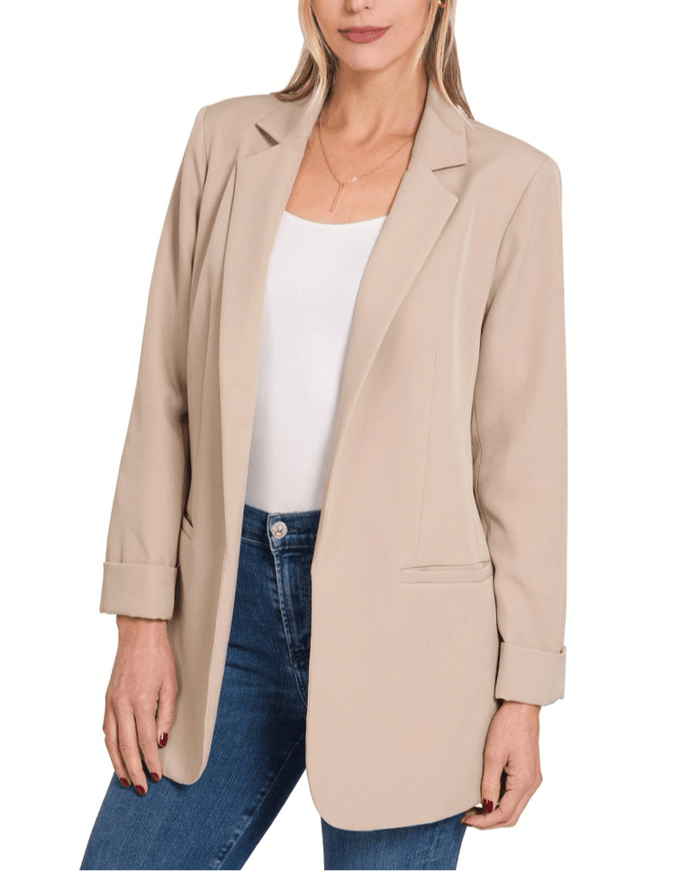 Belize Satin Lined Blazer (Nude Mocha) - by MunekaWear