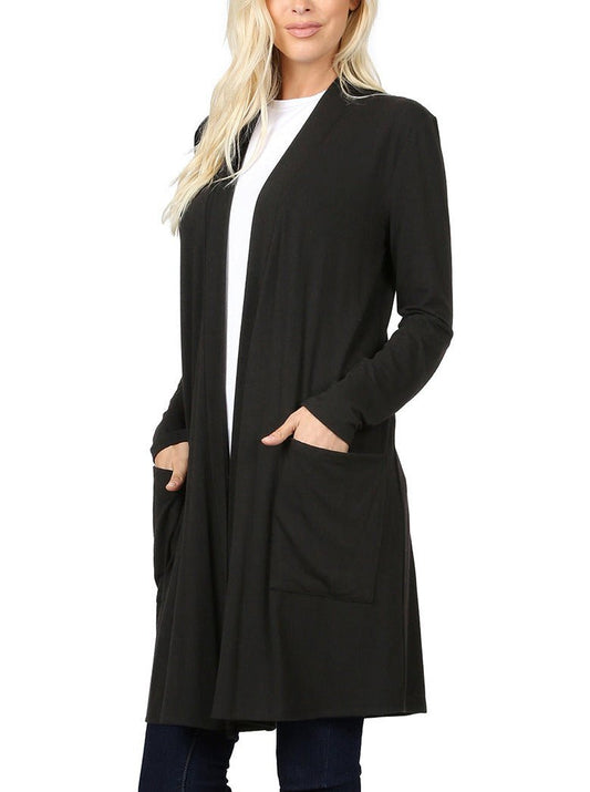 Comfort Long Cardigan -Black (Small) - Apparel & Accessories by MunekaWear