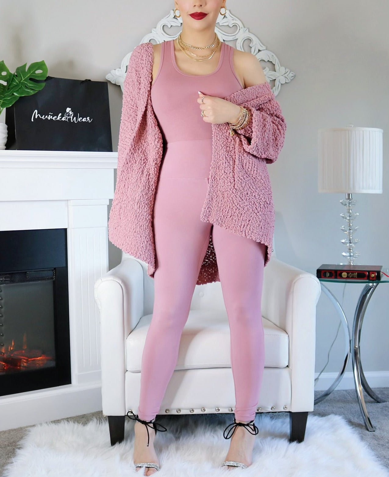 Cotton Bodysuit & Leggings Set (Rose Petal) - by MunekaWear