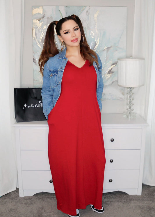 Ellie Maxi Dress (Deep Red) (Deep Red) - Dress by MunekaWear