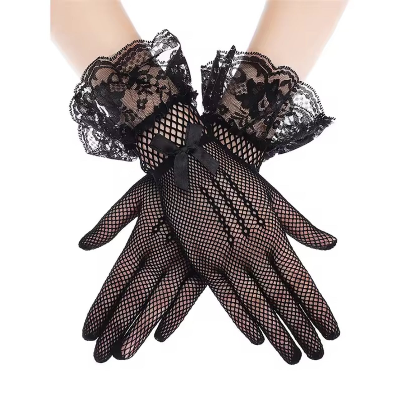 Fishnet/Mesh Wrist Gloves (Black) - by MunekaWear