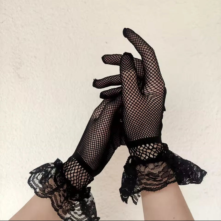 Fishnet/Mesh Wrist Gloves (Black) - by MunekaWear
