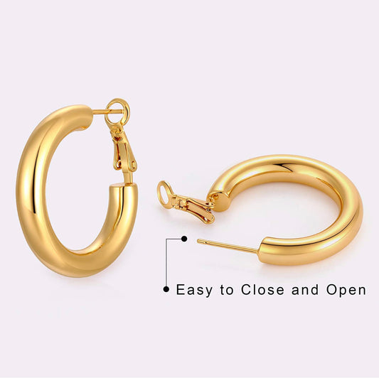 14k Gold Plated Chunky Hoops-Gold