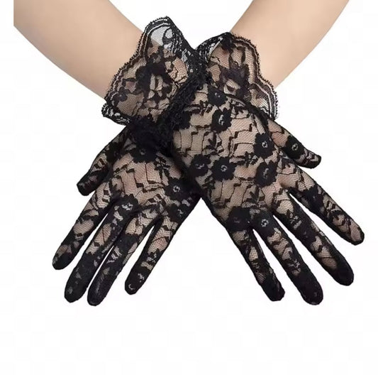 Lace Wristlet Gloves (Black) (Black) - by MunekaWear
