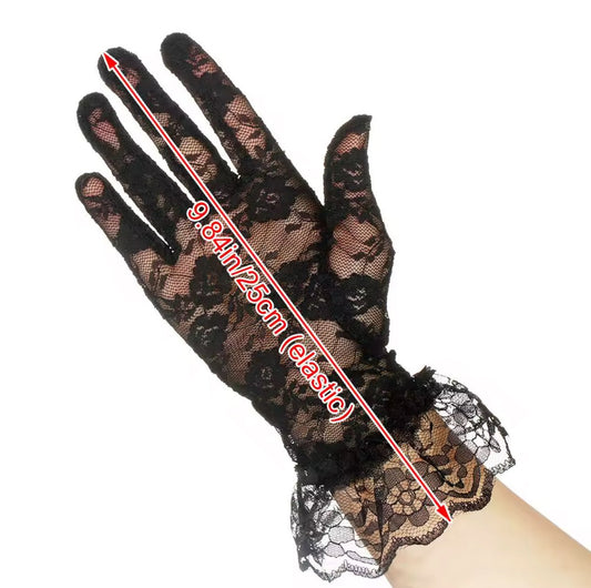 Lace Wristlet Gloves (White) (White) - by MunekaWear