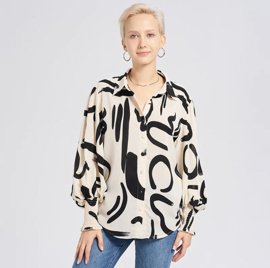 Magnolia Blouse (Abstract) (Ivory) - by MunekaWear