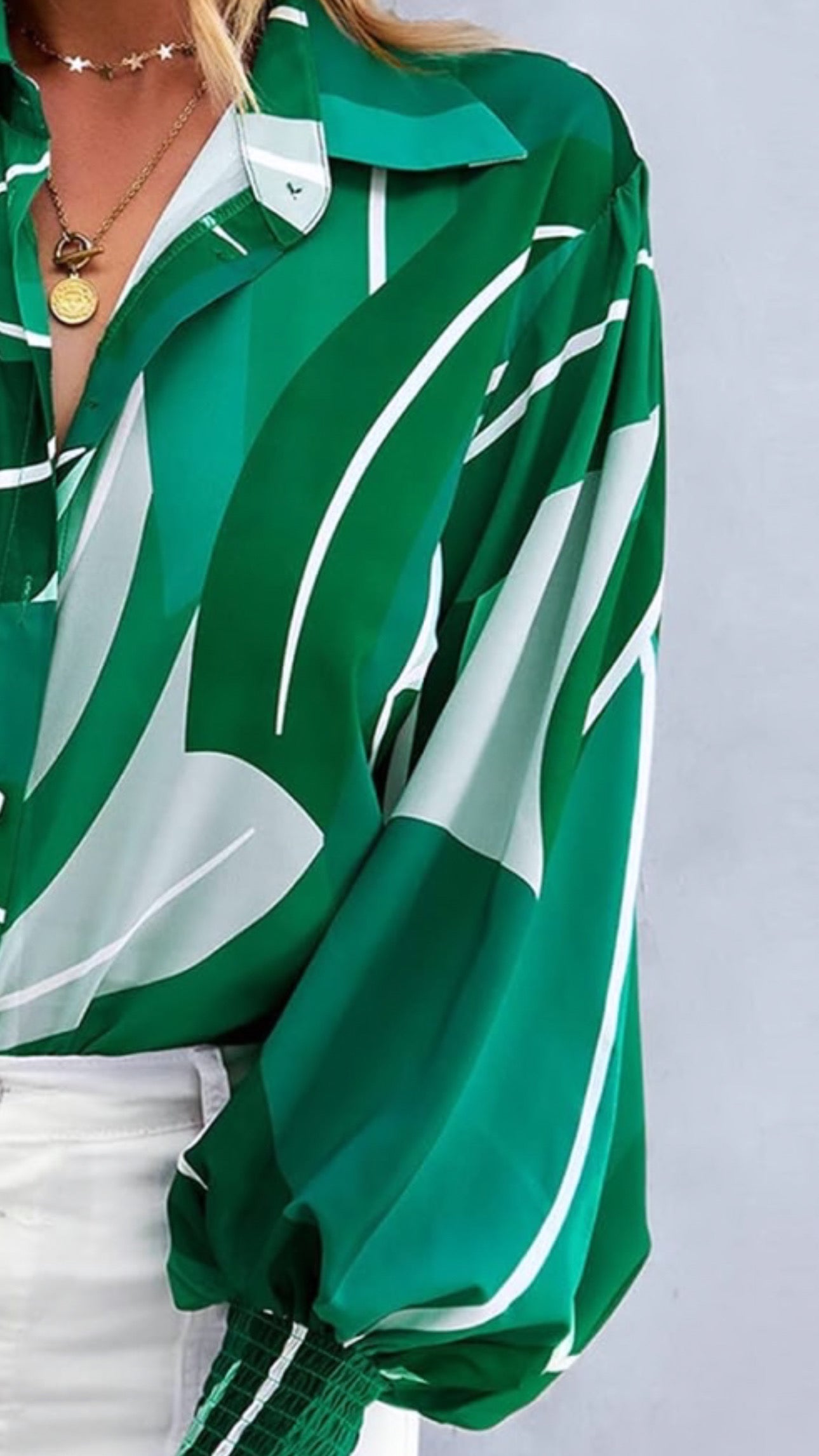 Magnolia Blouse (Green Palm) (Green) - by MunekaWear