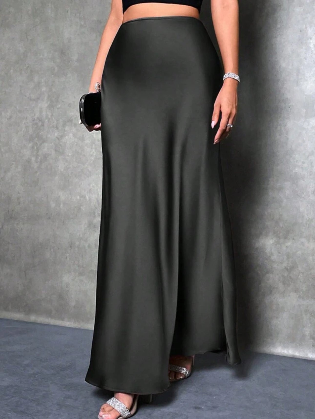 Natalie Satin Skirt (Black) (Small 4-6) - by MunekaWear