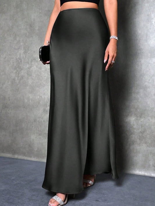 Natalie Satin Skirt (Black) (Small 4-6) - by MunekaWear
