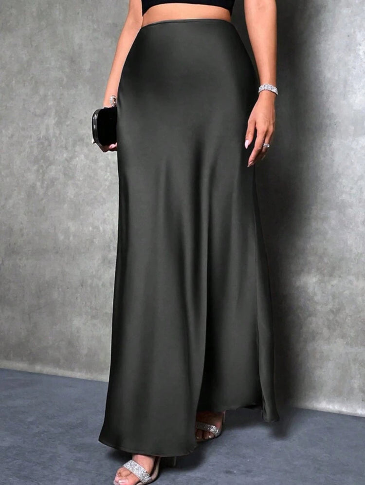 Natalie Satin Skirt (Black) (Small 4-6) - by MunekaWear