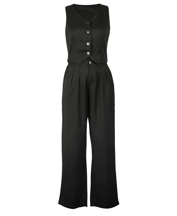 Noelle 2PC Vest Set (2 colors) (Black) - by MunekaWear