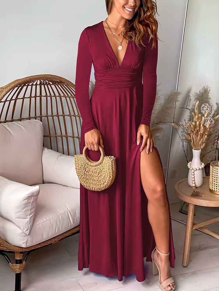 Olivia Elegant Maxi Dress (2 Colors) (Vino (Burgundy)) - Dresses by MunekaWear