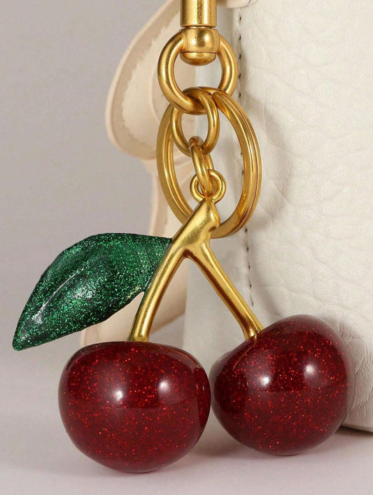 Sparkling Cherries Charm: Green Leaf (Cherry Red/Green) - by MunekaWear