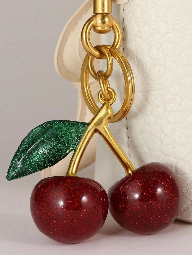 Sparkling Cherries Charm: Green Leaf (Cherry Red/Green) - by MunekaWear